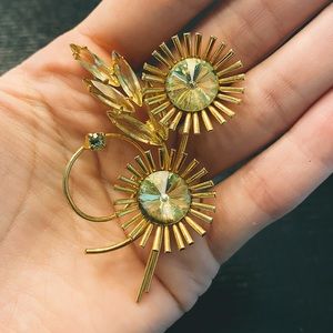 Vintage Mid Century Lemon Lime Flower Brooch